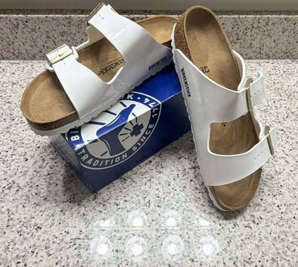 Birkenstock Arizona Birko-Flor Patent White Sandals